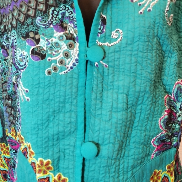 Anu Quilted Blazer Jacket Floral Womens size Medium Art to Wear 100% Cotton - Picture 2 of 11